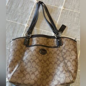 Coach Tan and Black Signature Shoulder Bag